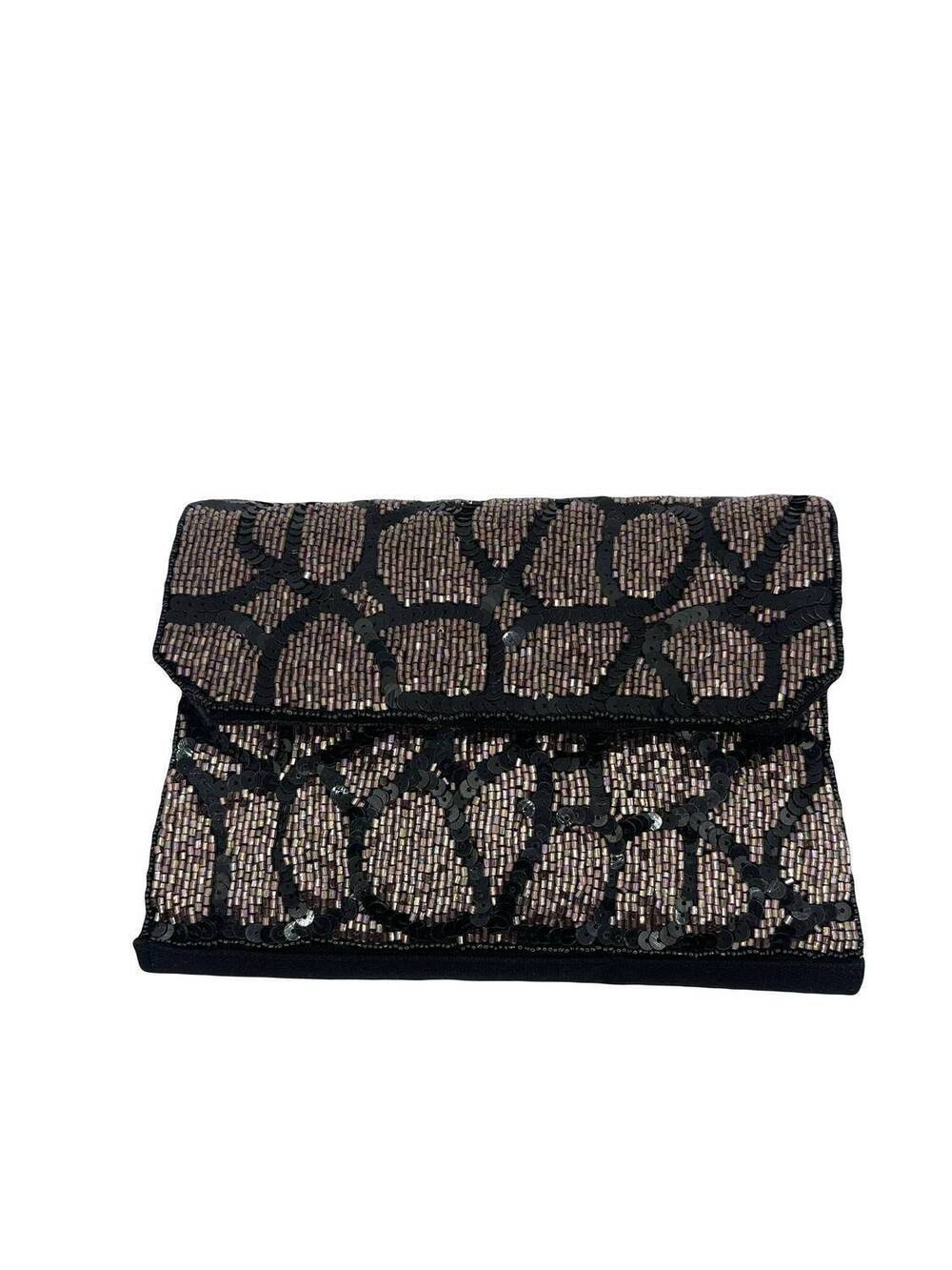 NEW PIZZAZZ women's animal print beaded clutch bag in black silver